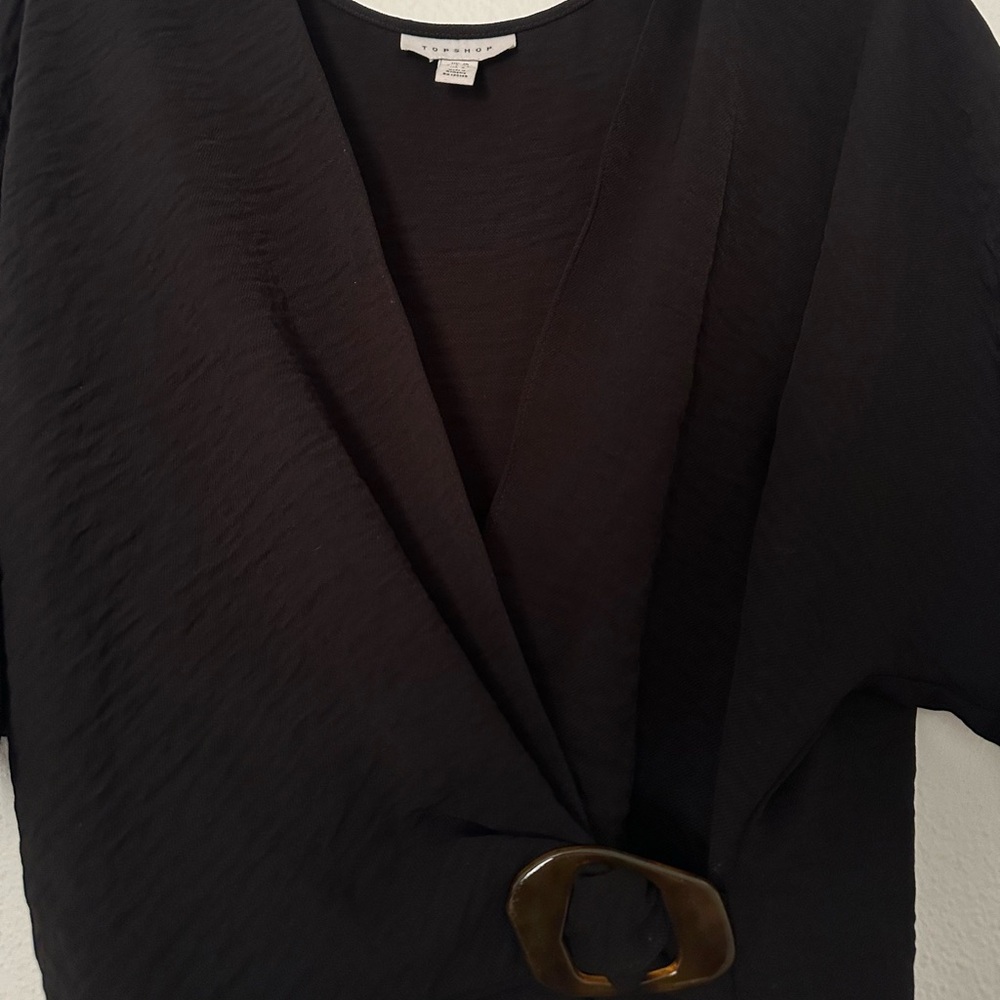 Topshop black wrap crop shirt blouse US 6 - Picture 3 of 4